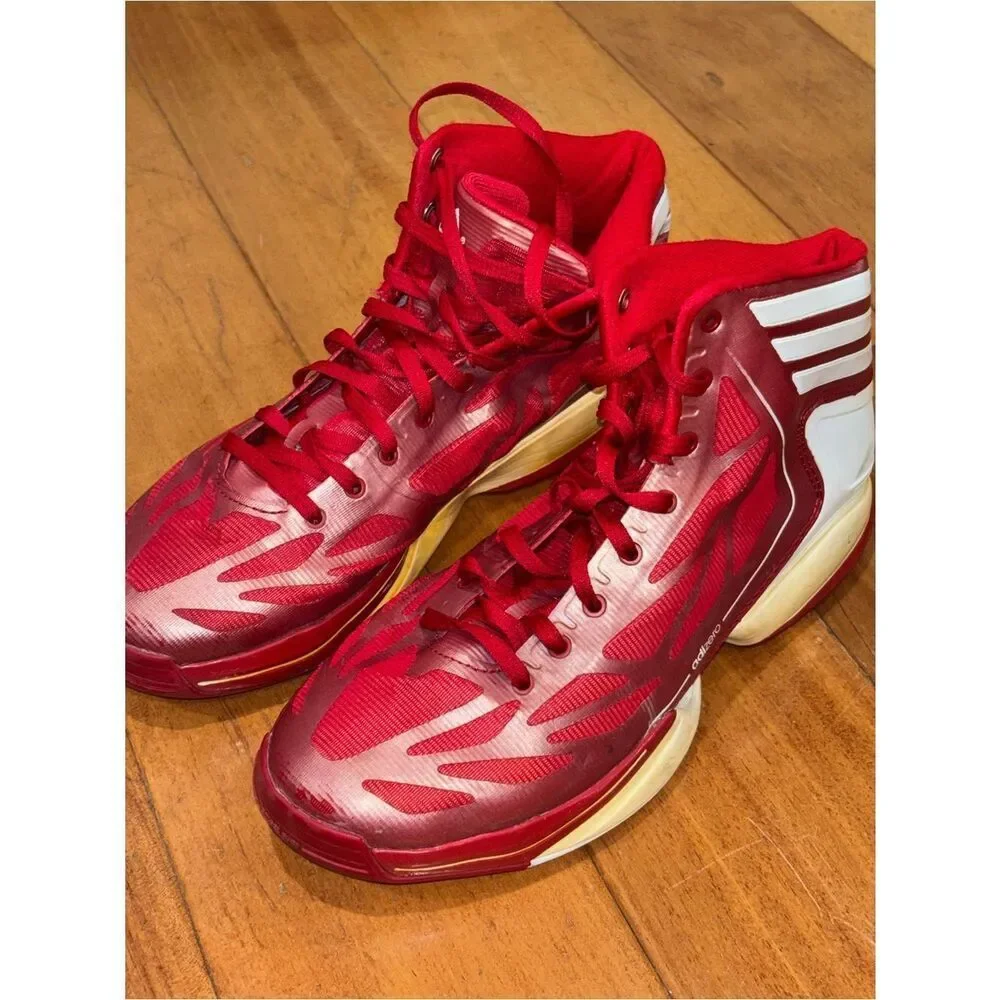 adidas adizero Red and White High-Top Basketball Shoes size 6.5